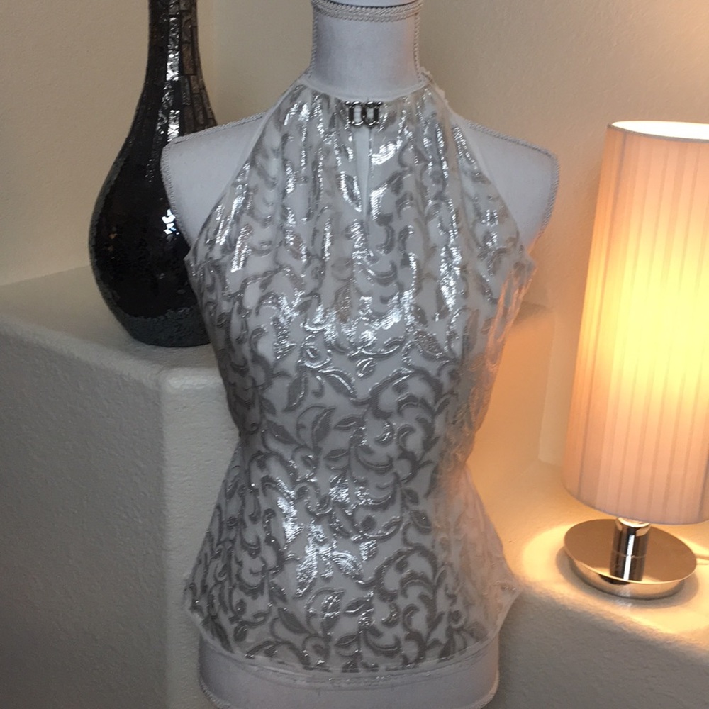 WHBM Silk blouse Silver & White